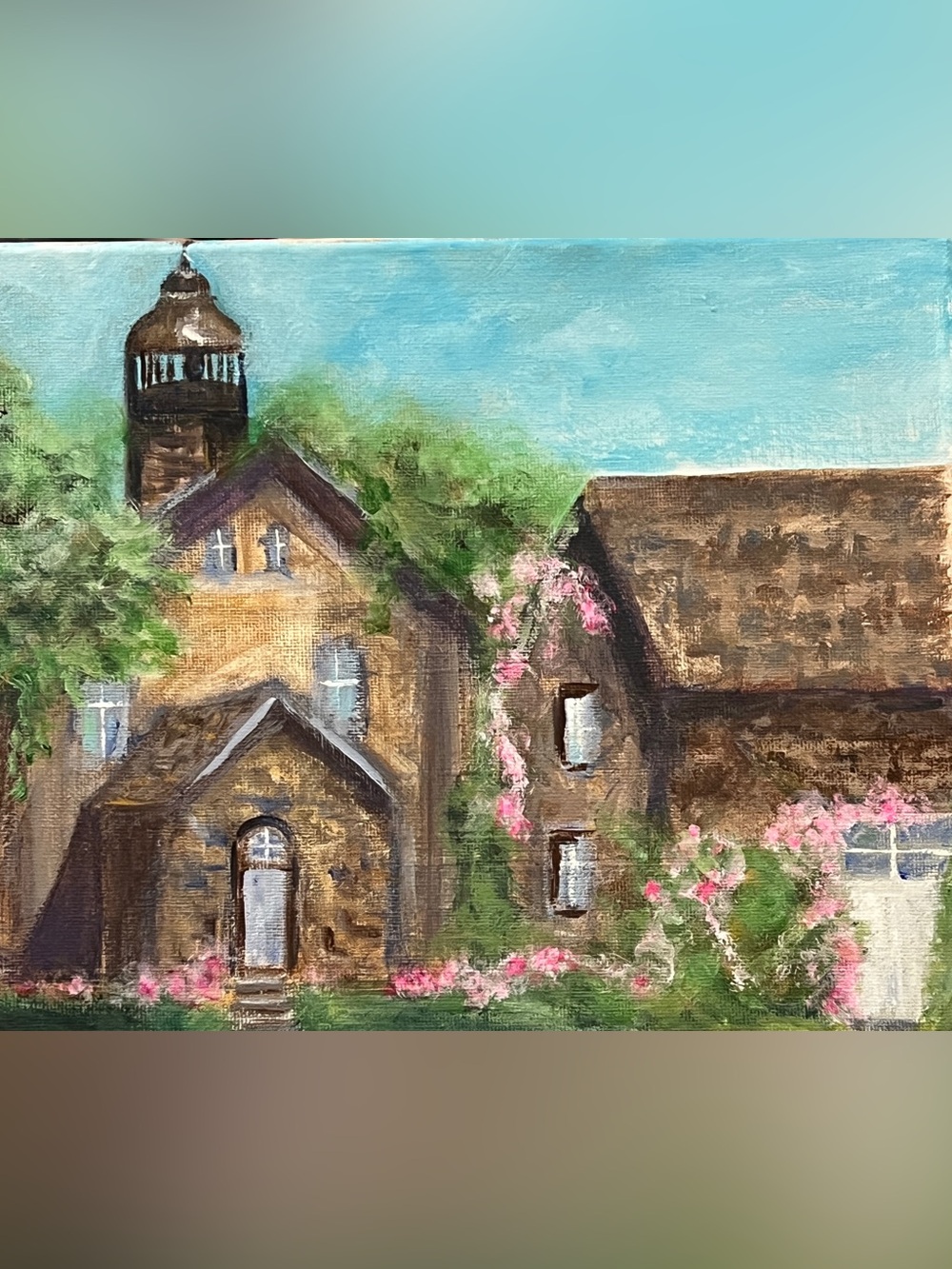 Original vintage romantic english cottage house wall painting canvas art